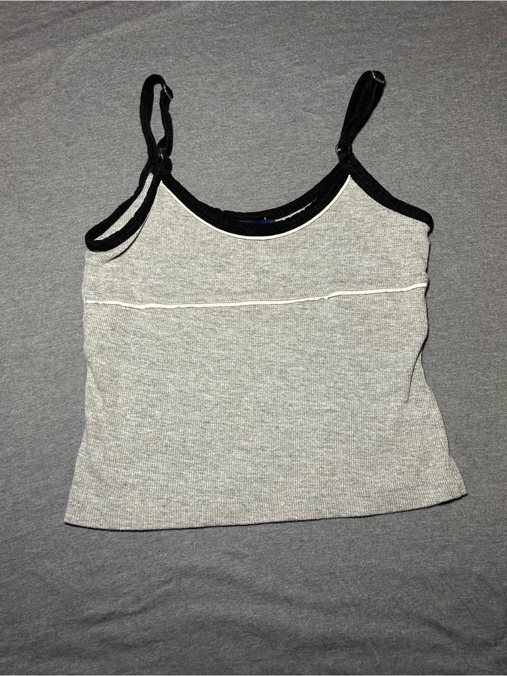 Jordache Vintage Gray Ribbed Tank Top with Black Trim